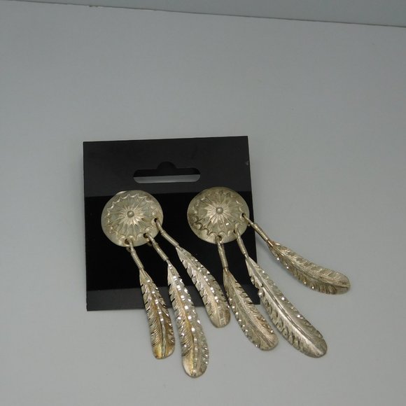 Sterling Earrings Southwestern Style Signed (M) pierced - Picture 3 of 5